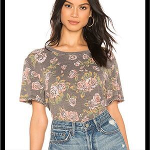 Free People Tourist Tee Short Sleeve Floral Top S Washed Black S